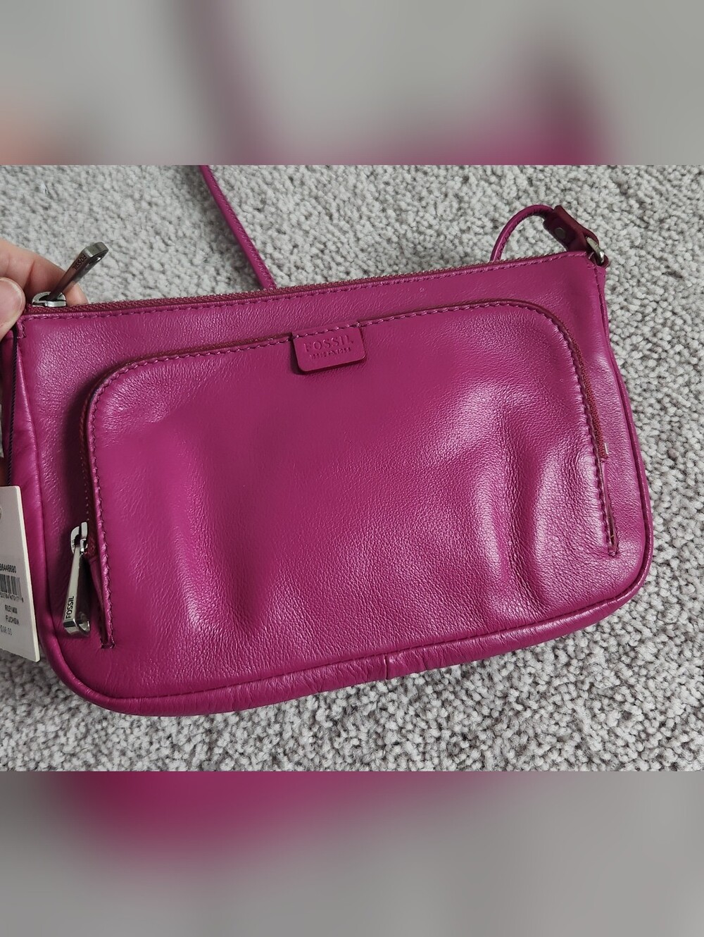 🩷 Fossil Riley Mini Fuchsia Leather Crossbody Bag